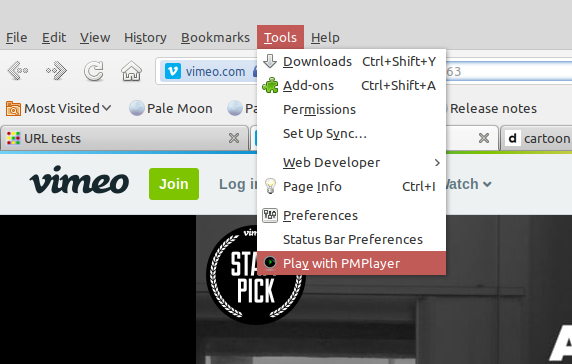 PMPlayer tools menu screenshot